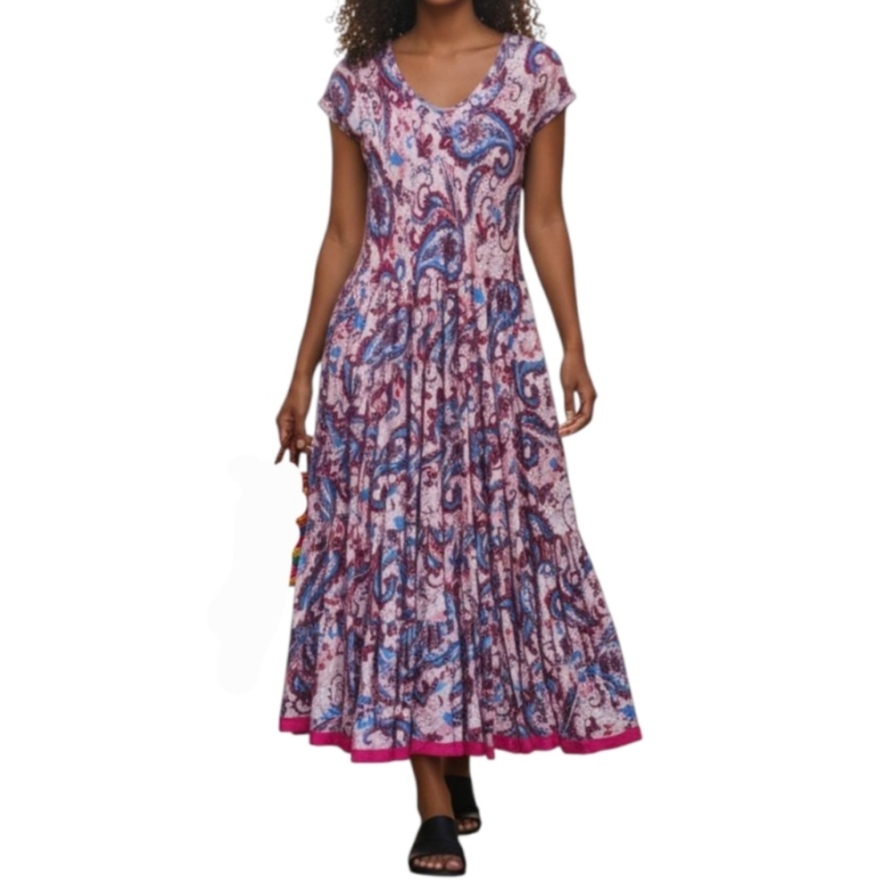 Soft Surroundings Kara Fit & Flare Flowy Pleated Floral Paisley Midi-Maxi Dress - Picture 2 of 16